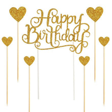 Load image into Gallery viewer, Glitter Happy Birthday Cake Decoration Heart