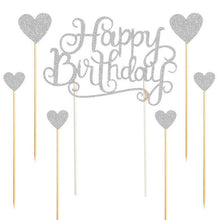 Load image into Gallery viewer, Glitter Happy Birthday Cake Decoration Heart