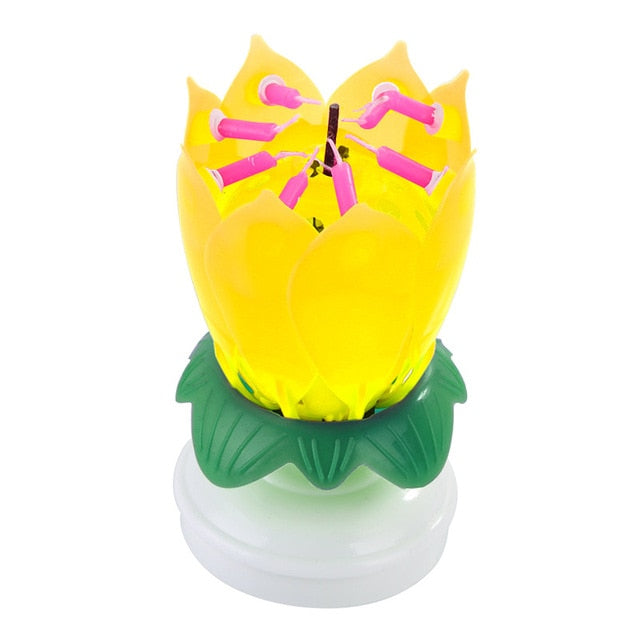 Musical Lotus Flower Rotating Happy Birthday Candle